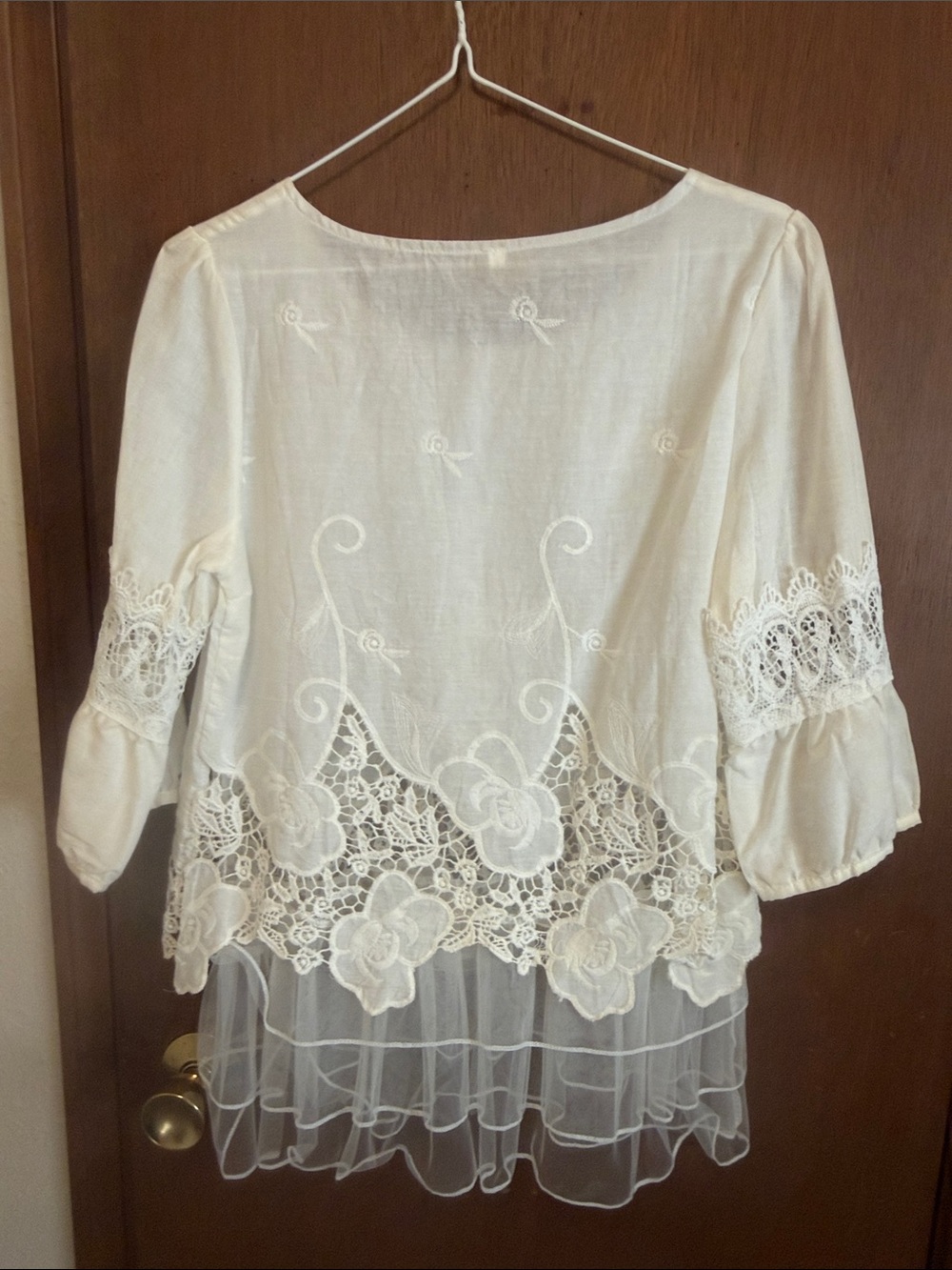Women's White Lace-Trim Peasant Tunic Blouse - Picture 5 of 8